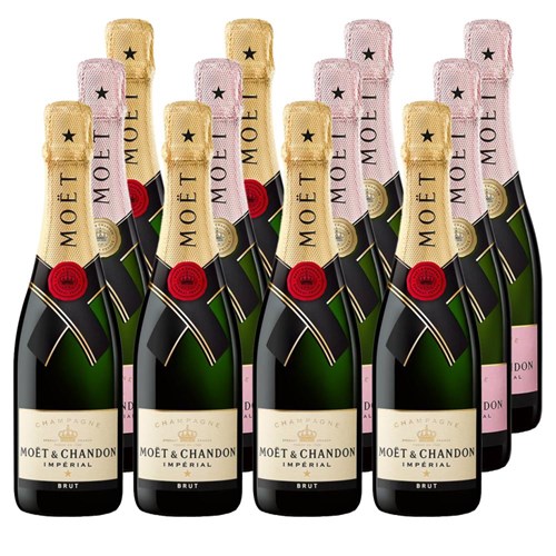 Case of 12 Bottles of Moet & Chandon Mixed Brut & Rose Champagne 37.5cl – Ideal for Parties or Giveaways